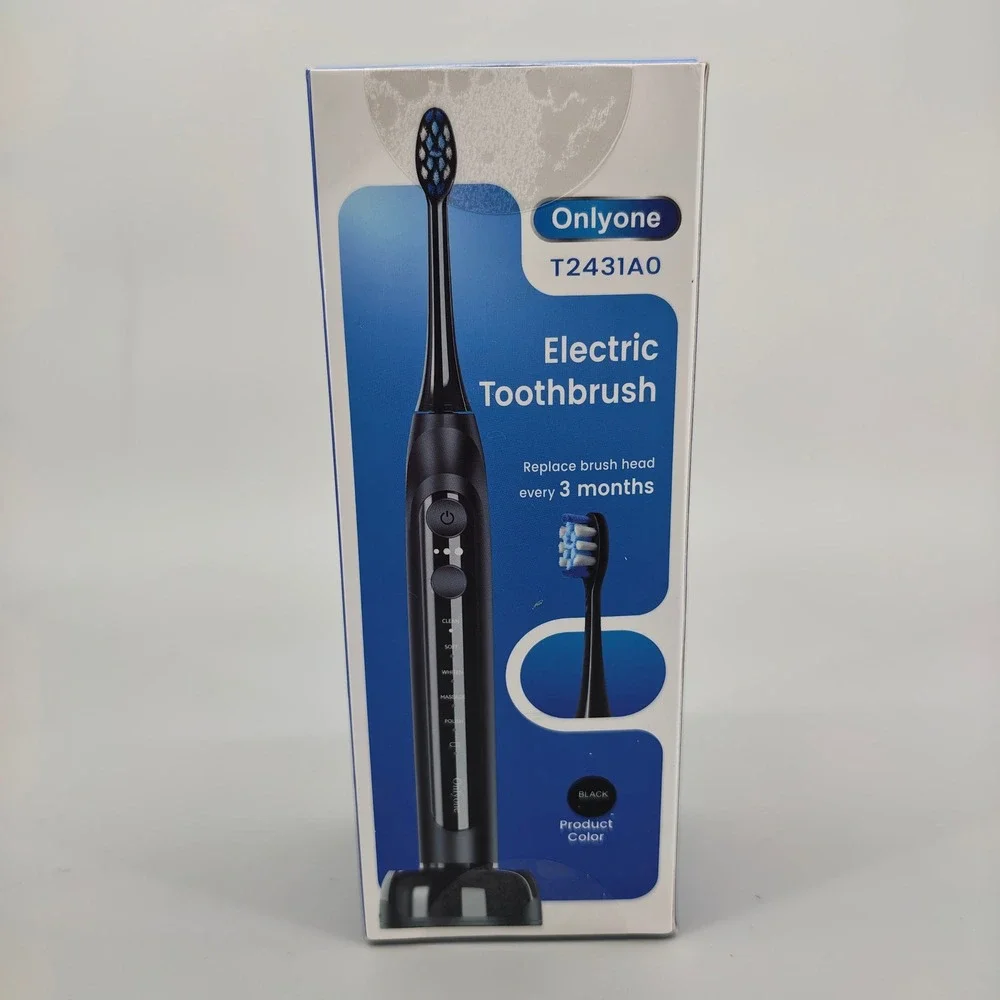 Onlyone T2431A0 Electric Toothbrush Rechargeable Sonic 5 Modes 7 Heads Black